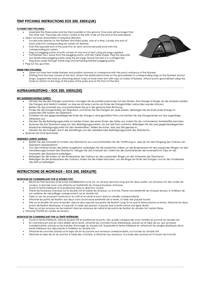 Page 1 de la notice Manuel utilisateur Vango Eos 350