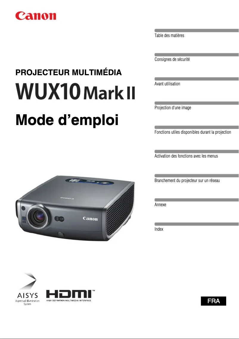 Page 1 de la notice Manuel utilisateur Canon WUX10 Mark II