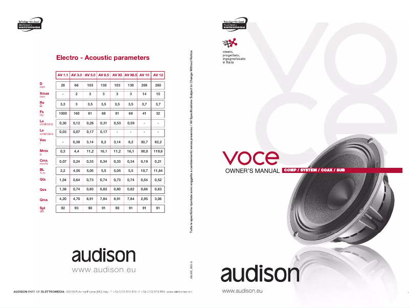 Page 1 de la notice Fiche technique Audison VOCE AV K6