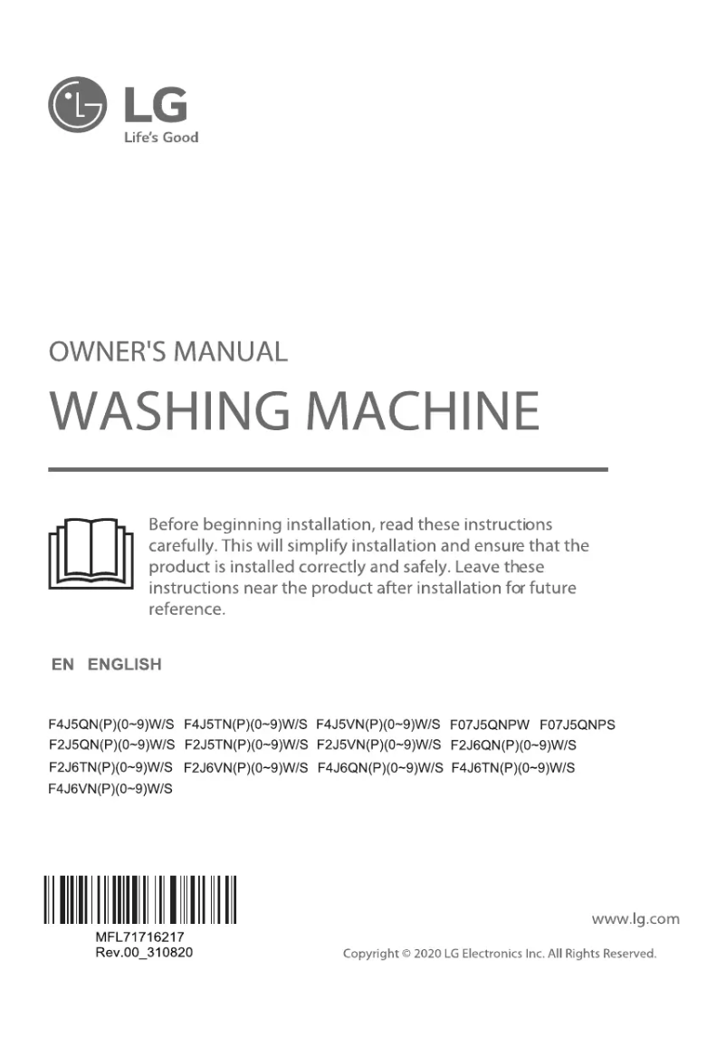 Page 1 de la notice Manuel utilisateur LG F07J5QNPW