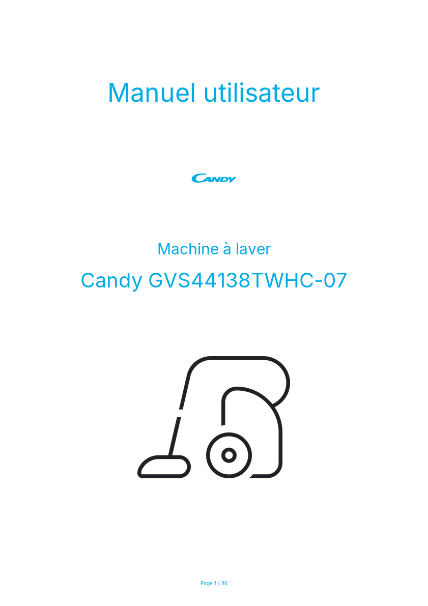 Page n°1 - Manuel utilisateur Candy GVS44138TWHC-07