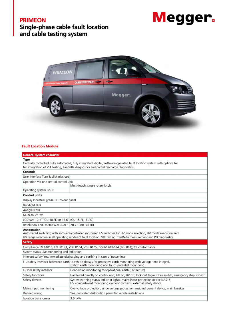 Page 1 de la notice Fiche technique Megger Primeon
