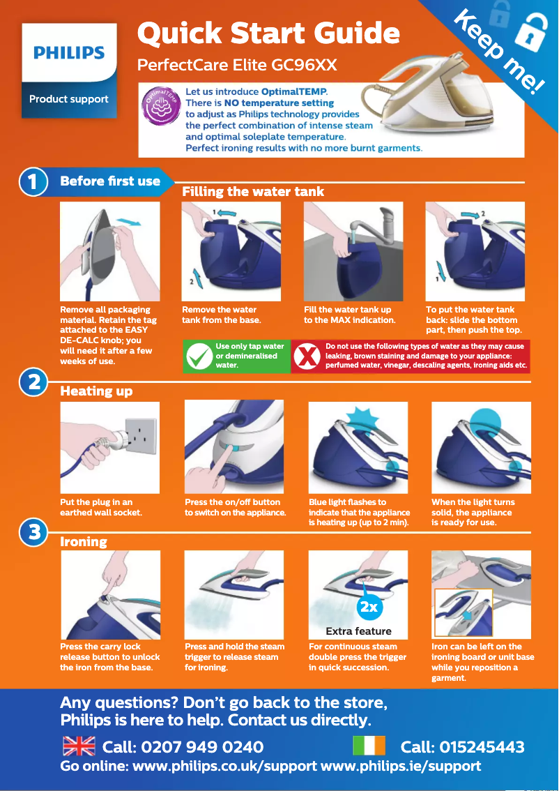 Página 1 del manual Guía de inicio rápido Philips PerfectCare Elite GC9630