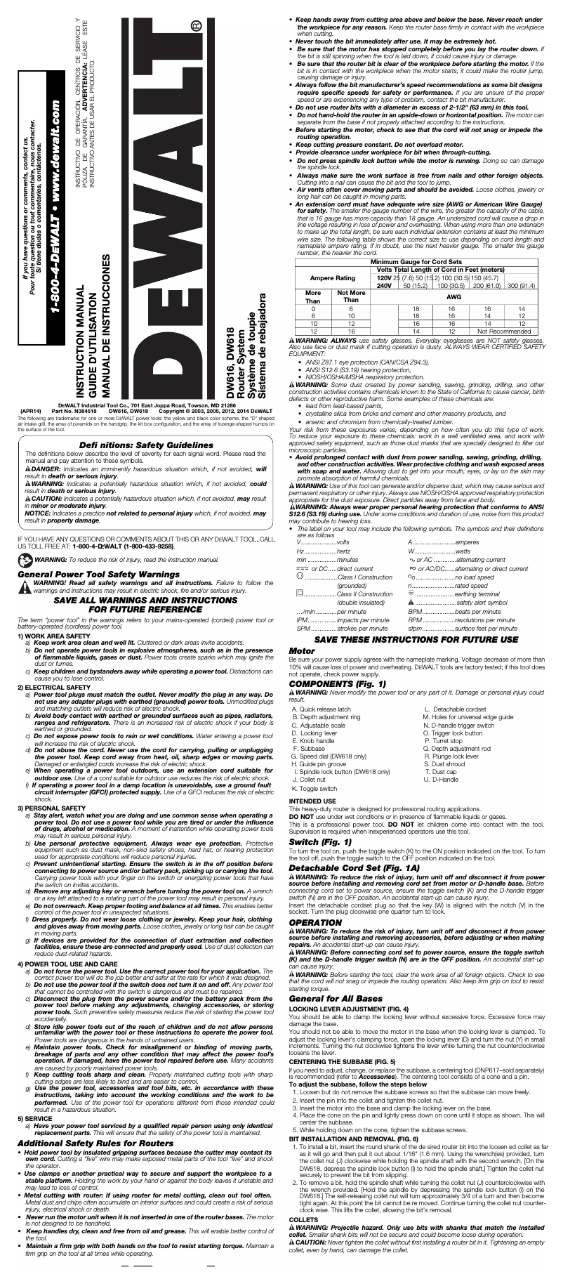 Page 1 de la notice Manuel utilisateur DeWalt DW616