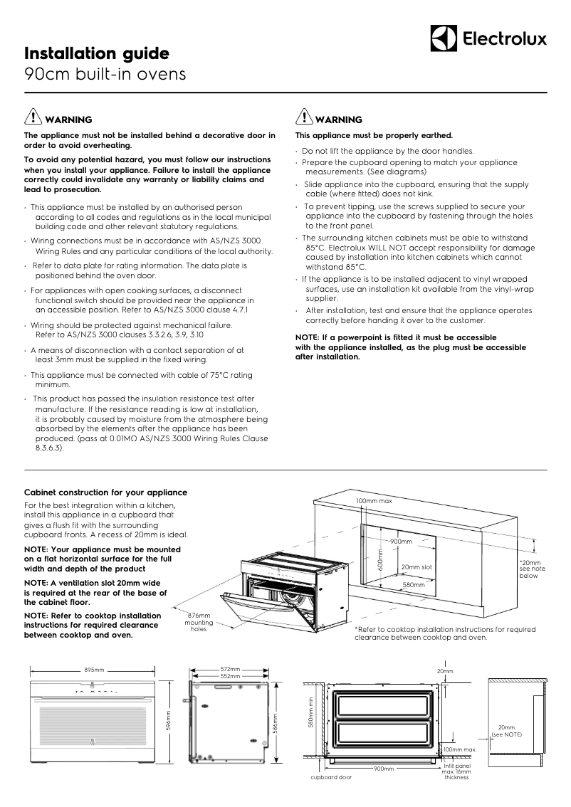 Page 1 de la notice Guide d'installation Electrolux EVEP916