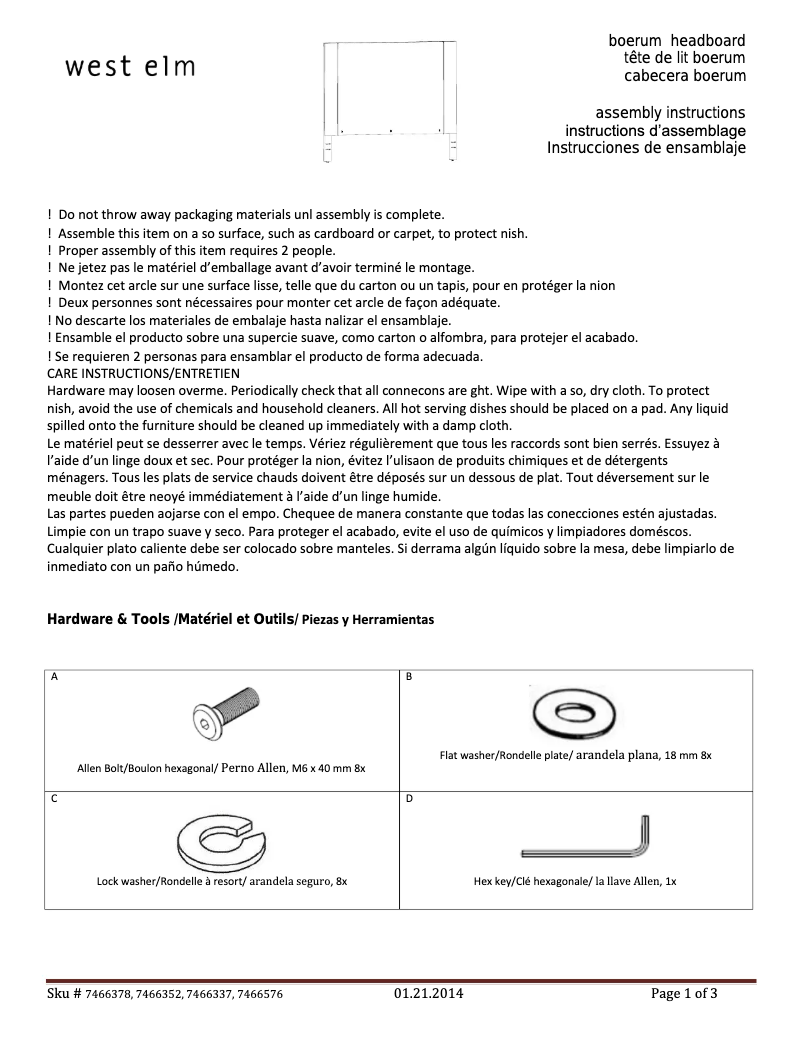 Page 1 de la notice Manuel utilisateur West Elm Boerum