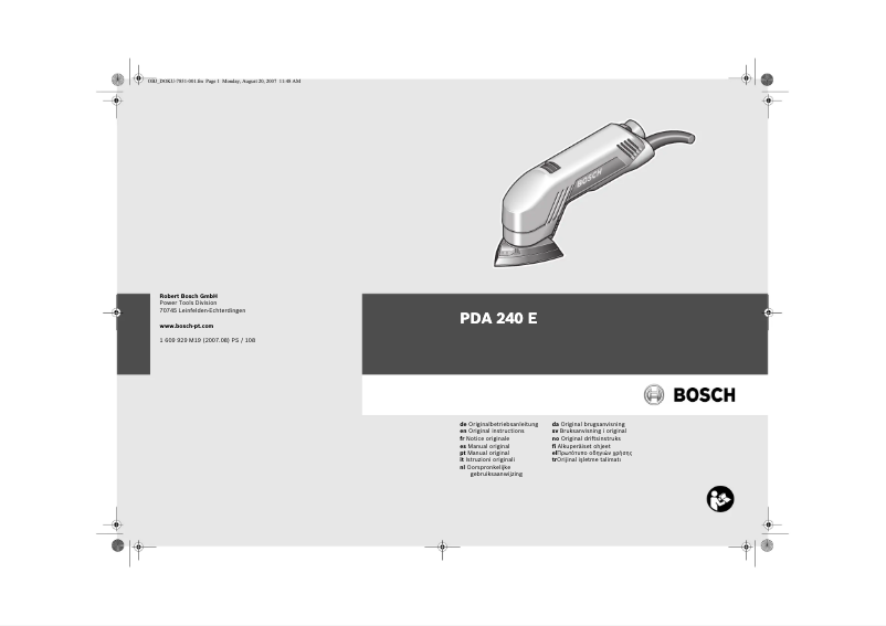 Page 1 de la notice Manuel utilisateur Bosch PDA 240 E