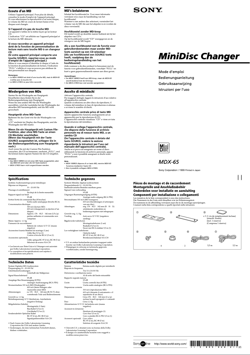 Página 1 del manual Manual de usuario Sony MDX-65