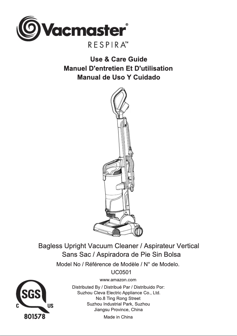 Page n°1 - Manuel utilisateur Vacmaster UC0501