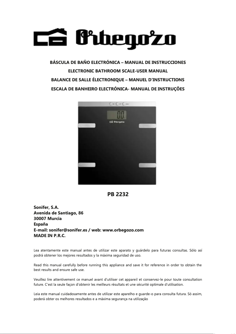 Page n°1 - Manuel utilisateur Orbegozo PB 2232