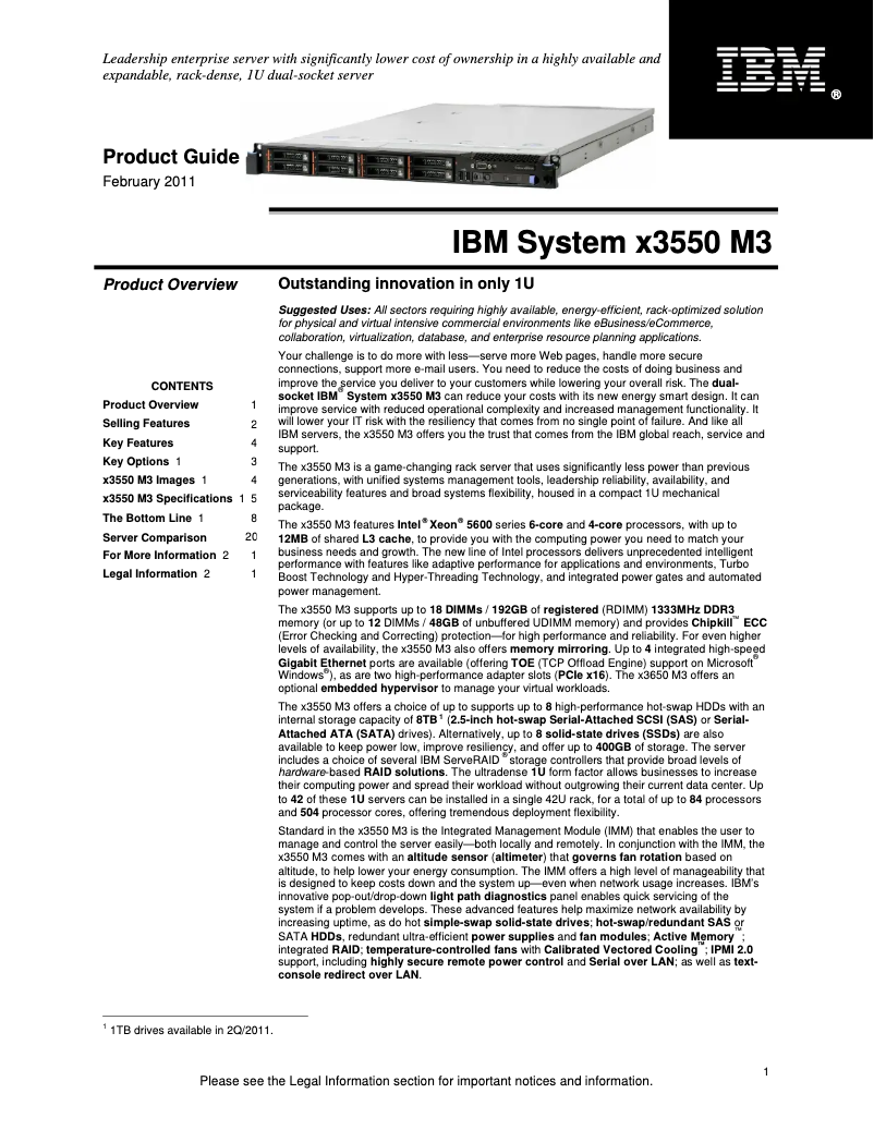 Imagen de la primera página del manual del dispositivo eServer x3550 M3