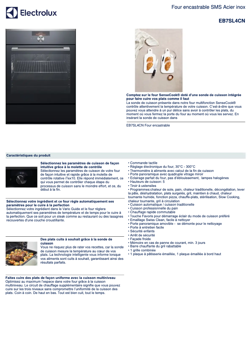 Page 1 de la notice Fiche technique Electrolux EB7SL4CN