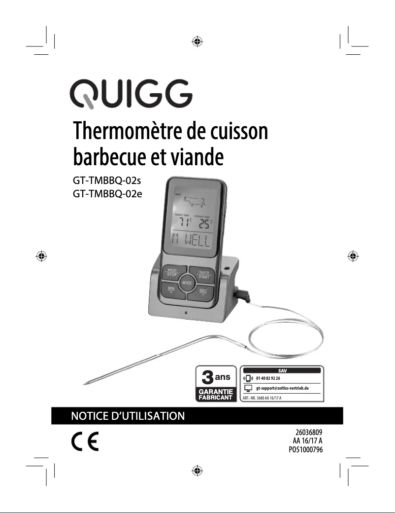 Page n°1 - Manuel utilisateur Quigg GT-TMBBQ-02e