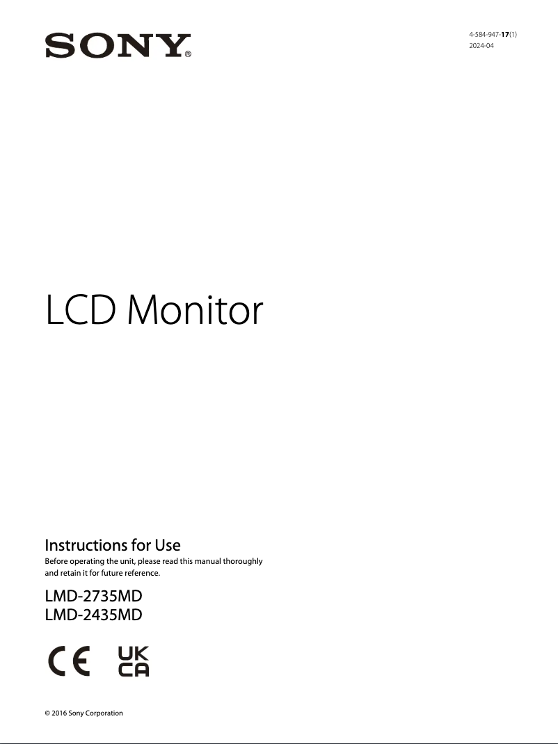 Page 1 de la notice Manuel utilisateur Sony LMD-2435MD