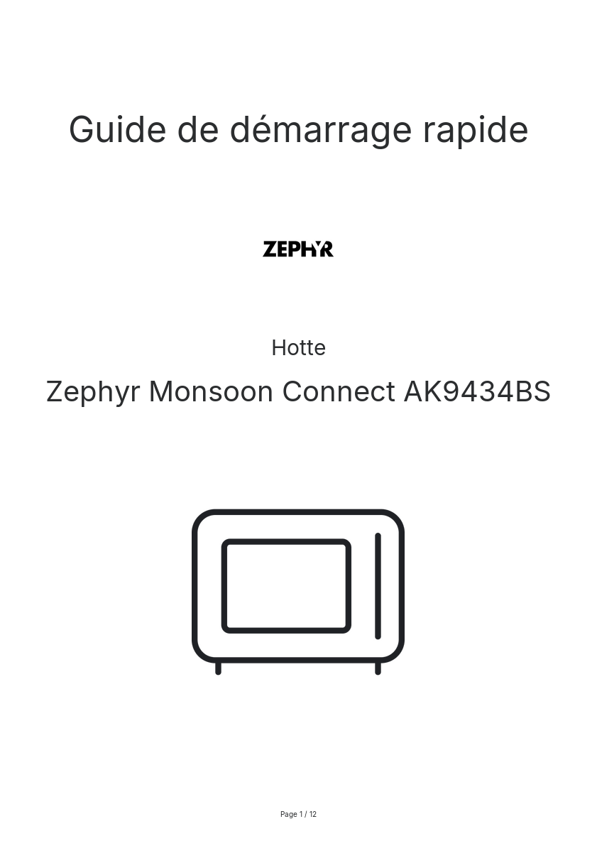 Page n°1 - Guide de démarrage rapide Zephyr Monsoon Connect AK9434BS