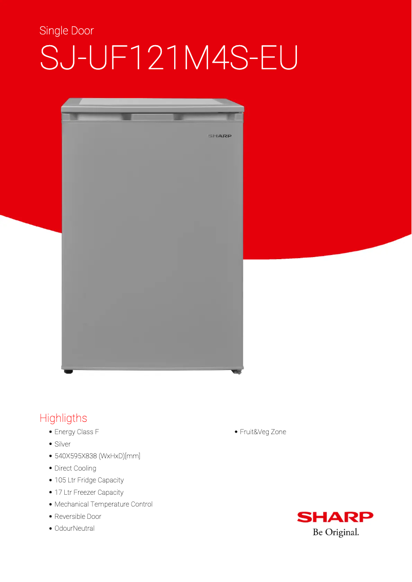 Page 1 de la notice Fiche technique Sharp SJ-UF121M4S-EU