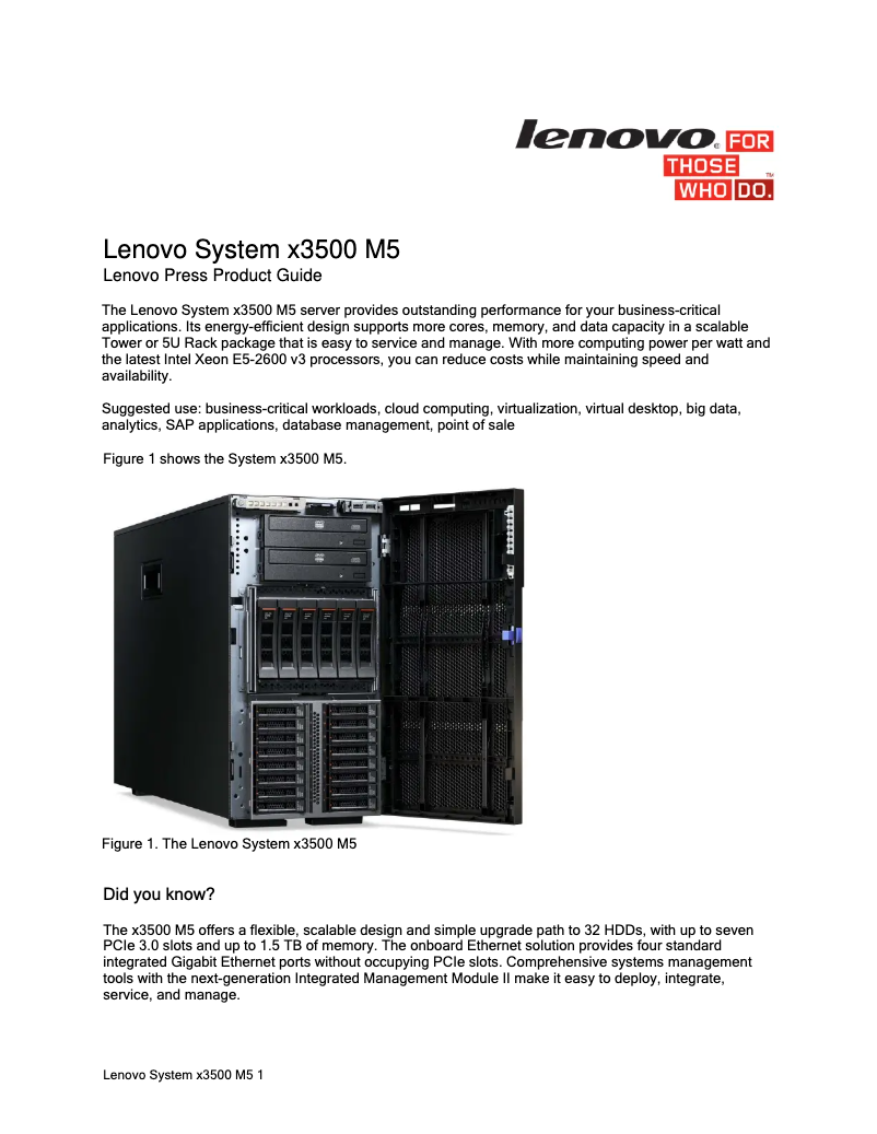 Page 1 de la notice Manuel utilisateur Lenovo System x3500 M5