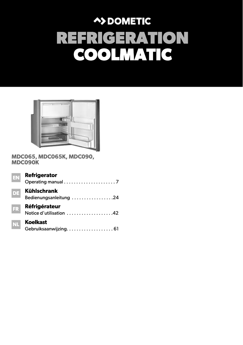 Page 1 de la notice Manuel utilisateur Dometic CoolMatic MDC 90
