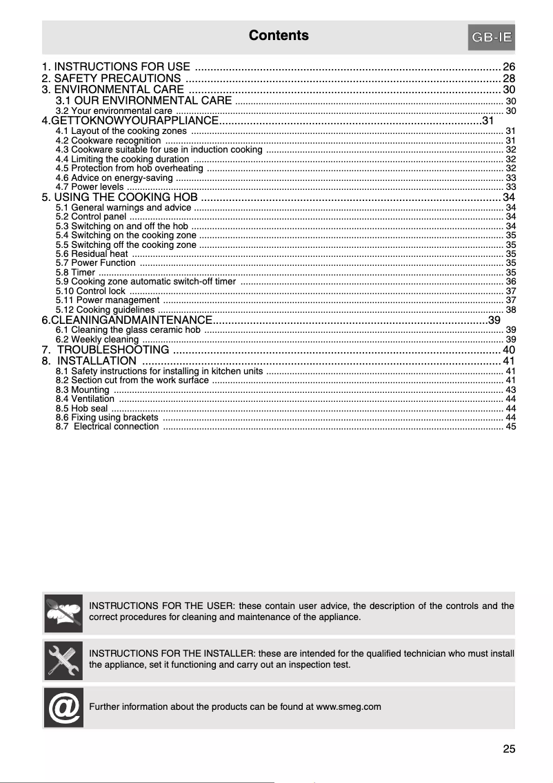 Page 1 de la notice Manuel utilisateur Smeg SI641ID2