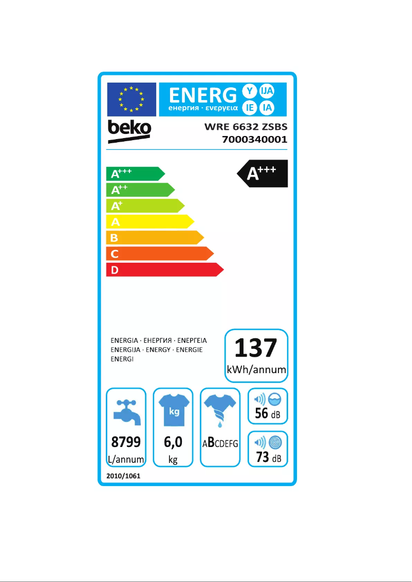 Page n°1 - Label énergétique Beko WRE 6632 ZSBS