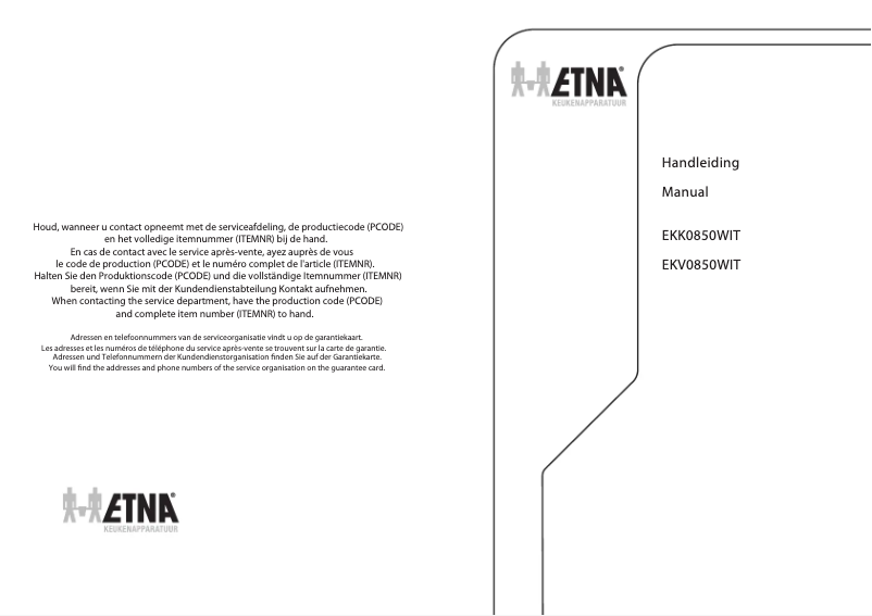 Page 1 de la notice Manuel utilisateur Etna EKK0850WIT