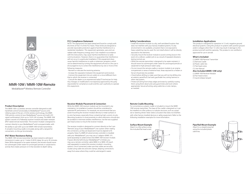 Page 1 de la notice Manuel utilisateur JL Audio MMR-10W-Remote