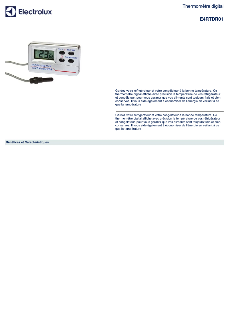 Page n°1 - Manuel utilisateur Electrolux E4RTDR01