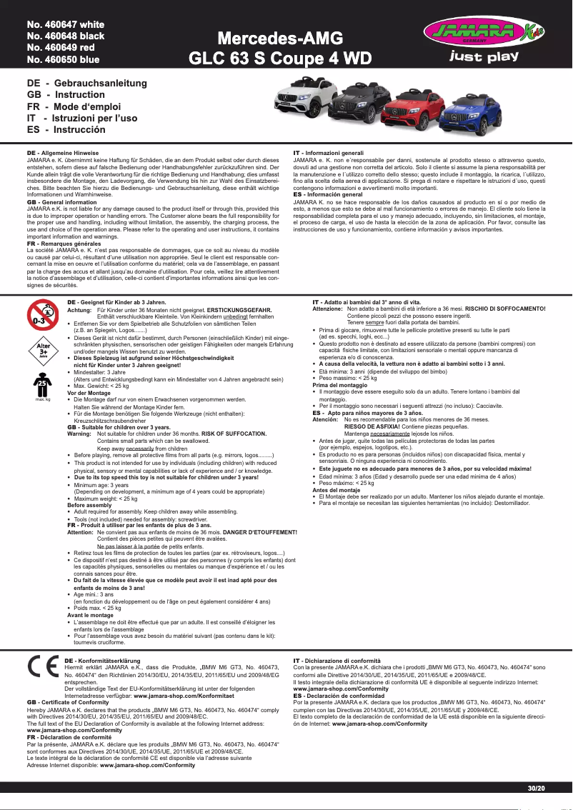 Page n°1 - Manuel utilisateur Jamara Mercedes-AMG GLC 63 S Coupe 4 WD