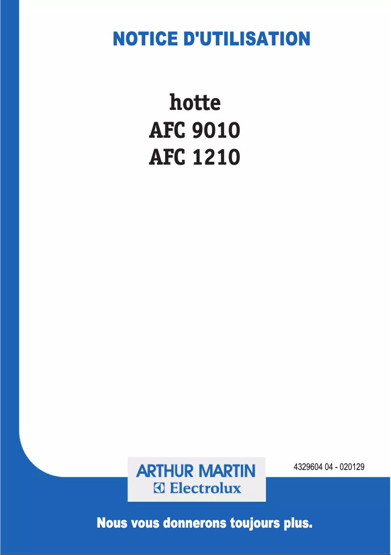 Page n°1 - Manuel utilisateur Arthur Martin-Electrolux AFC1210W
