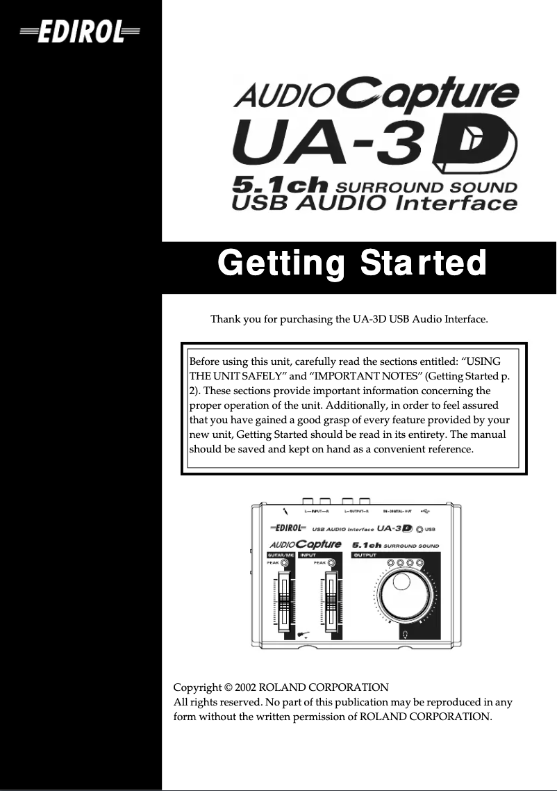 Page 1 de la notice Manuel utilisateur Roland UA-3D