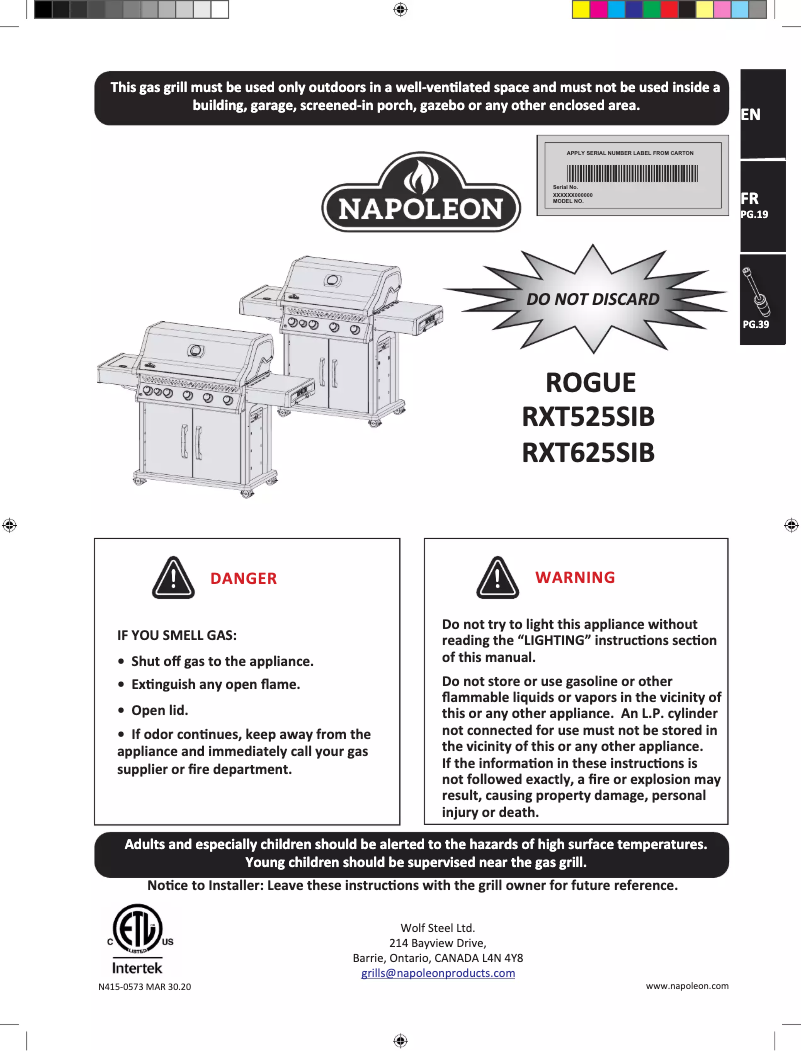 Page n°1 - Manuel utilisateur Napoleon Rogue XT 525