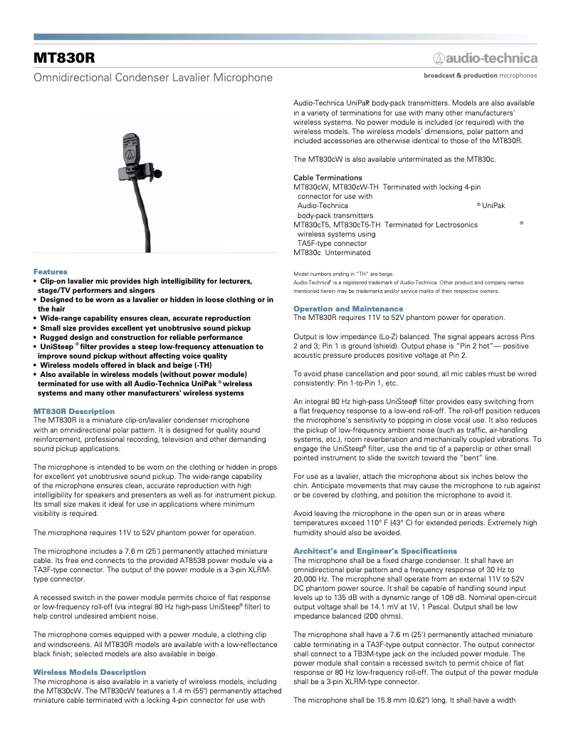 Image de la première page du manuel de l'appareil MT830R