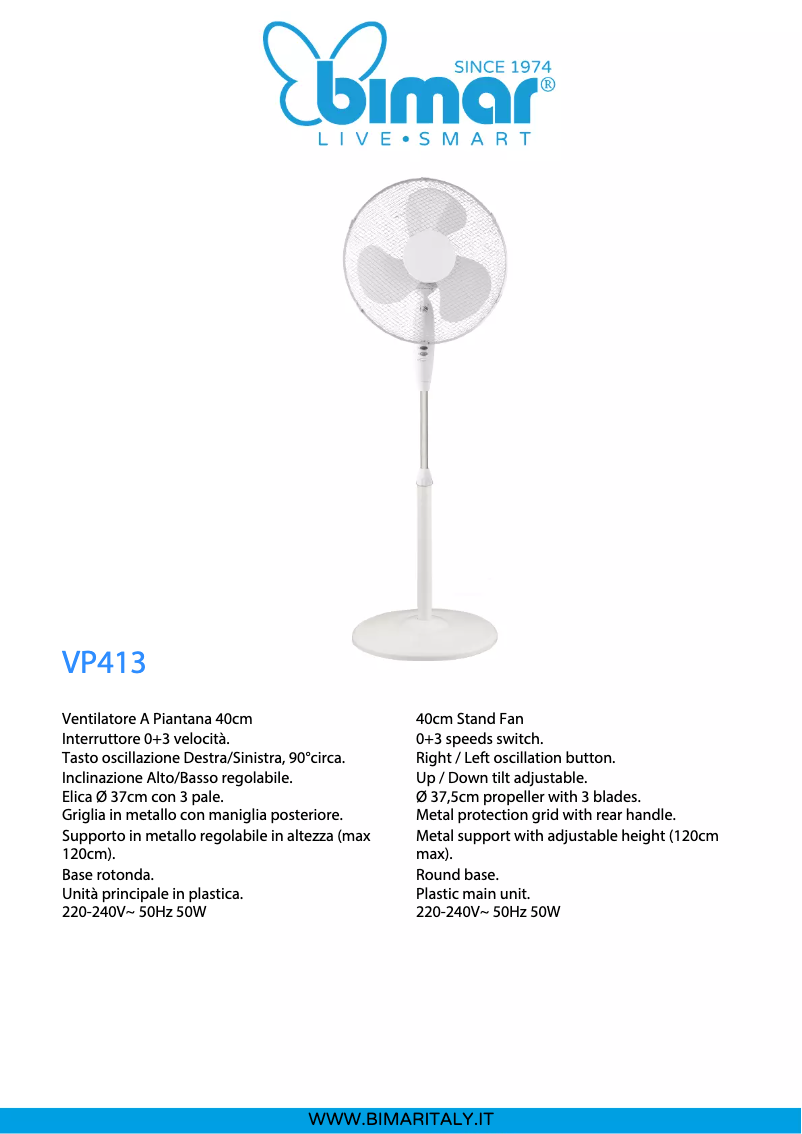 Page 1 of the manual Technical Sheet Bimar VP413