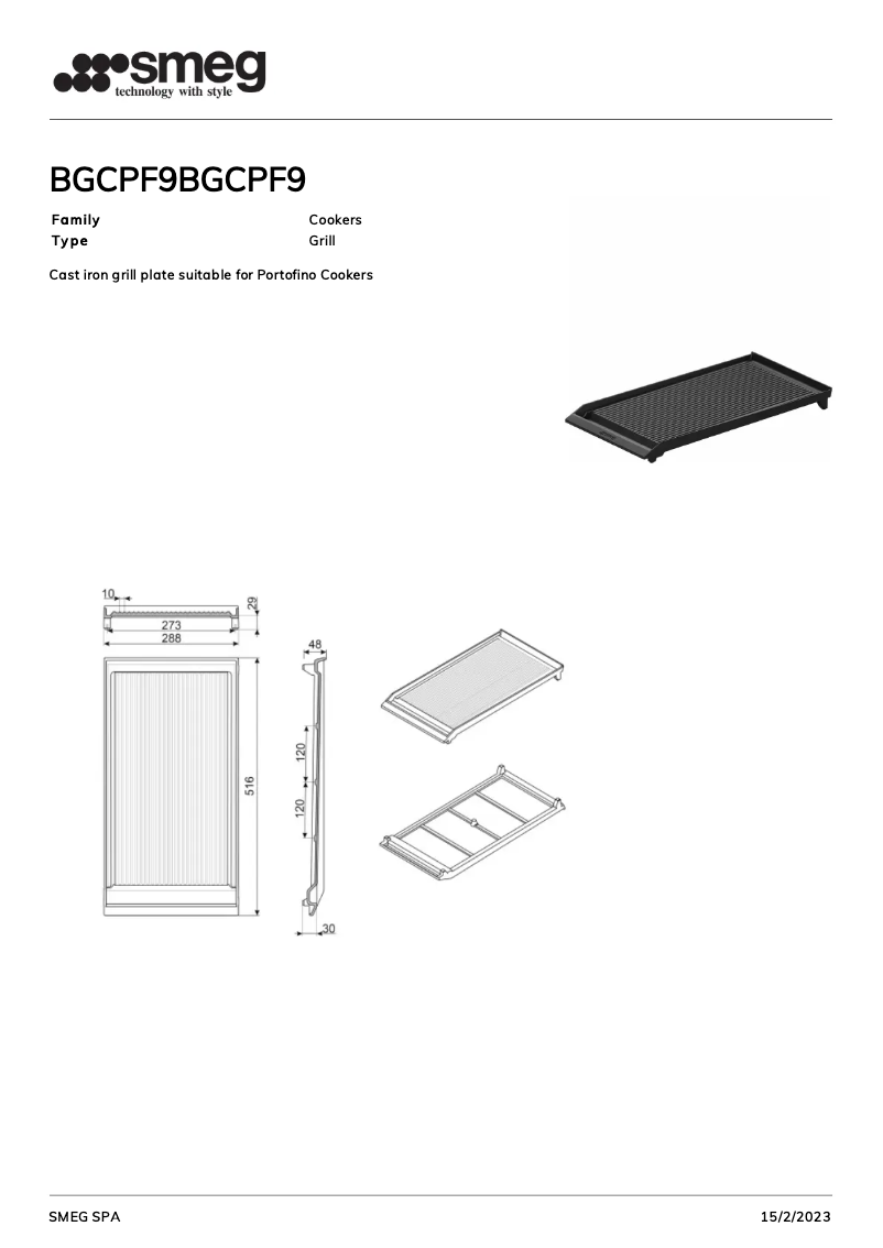 Page 1 de la notice Brochure Smeg BGCPF9