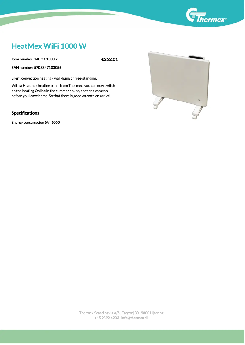 Page 1 de la notice Fiche technique Thermex Heatmex