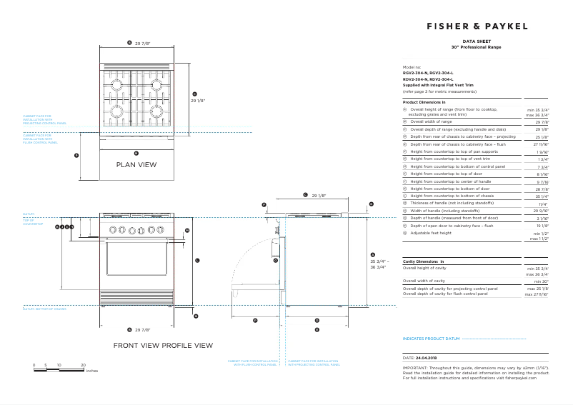 Page n°1 - Fiche technique Fisher & Paykel RDV2-304