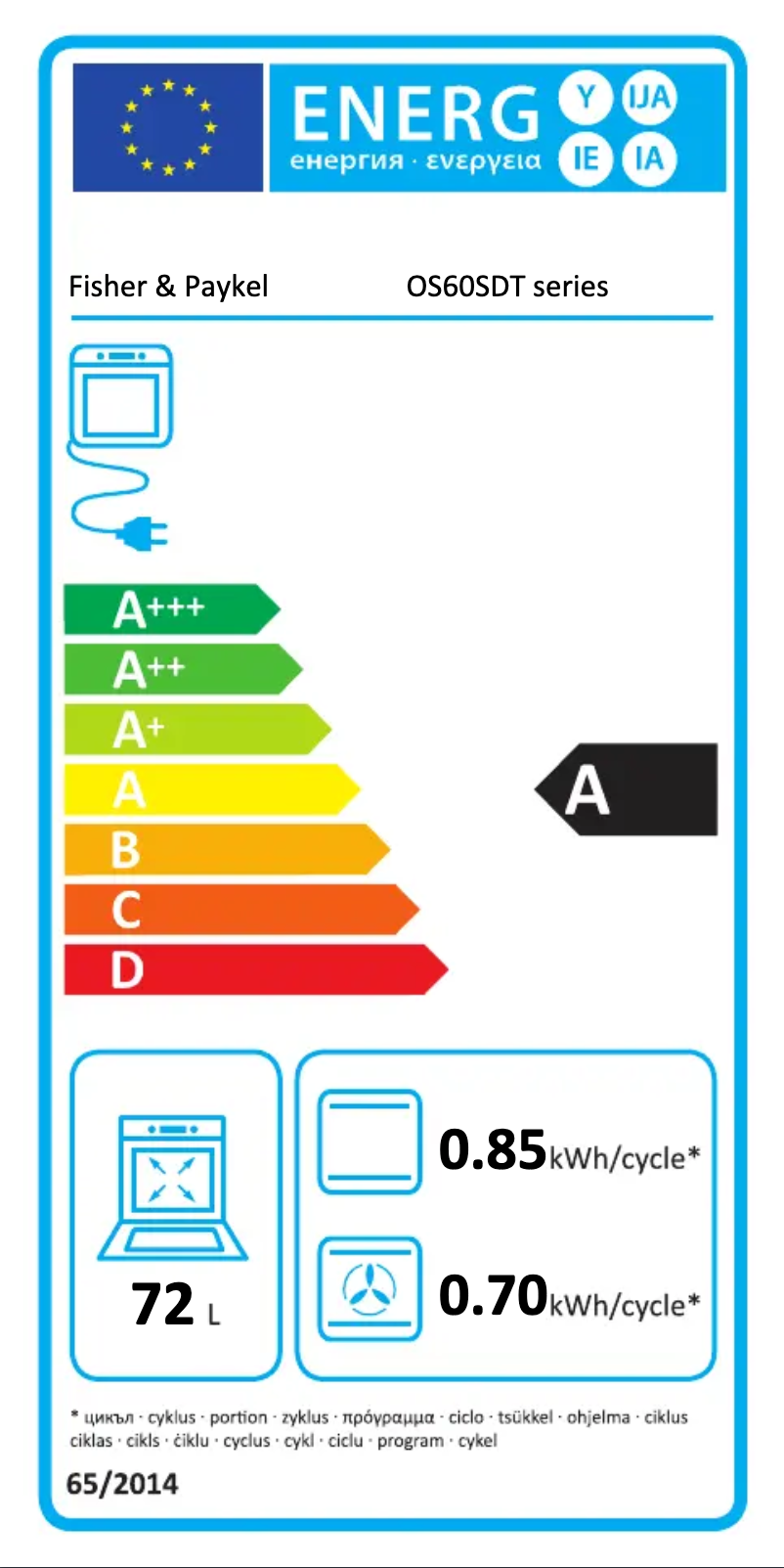 Page n°1 - Label énergétique Fisher & Paykel OS60SDTB1