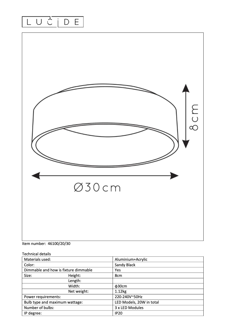 Page 1 de la notice Manuel utilisateur Lucide Talowe 46100/20/30