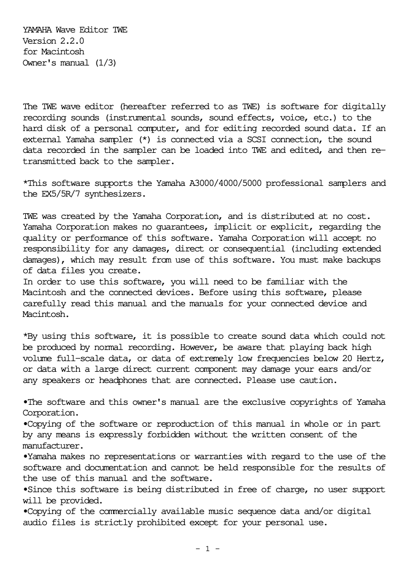 Page n°1 - Manuel utilisateur Yamaha EX5