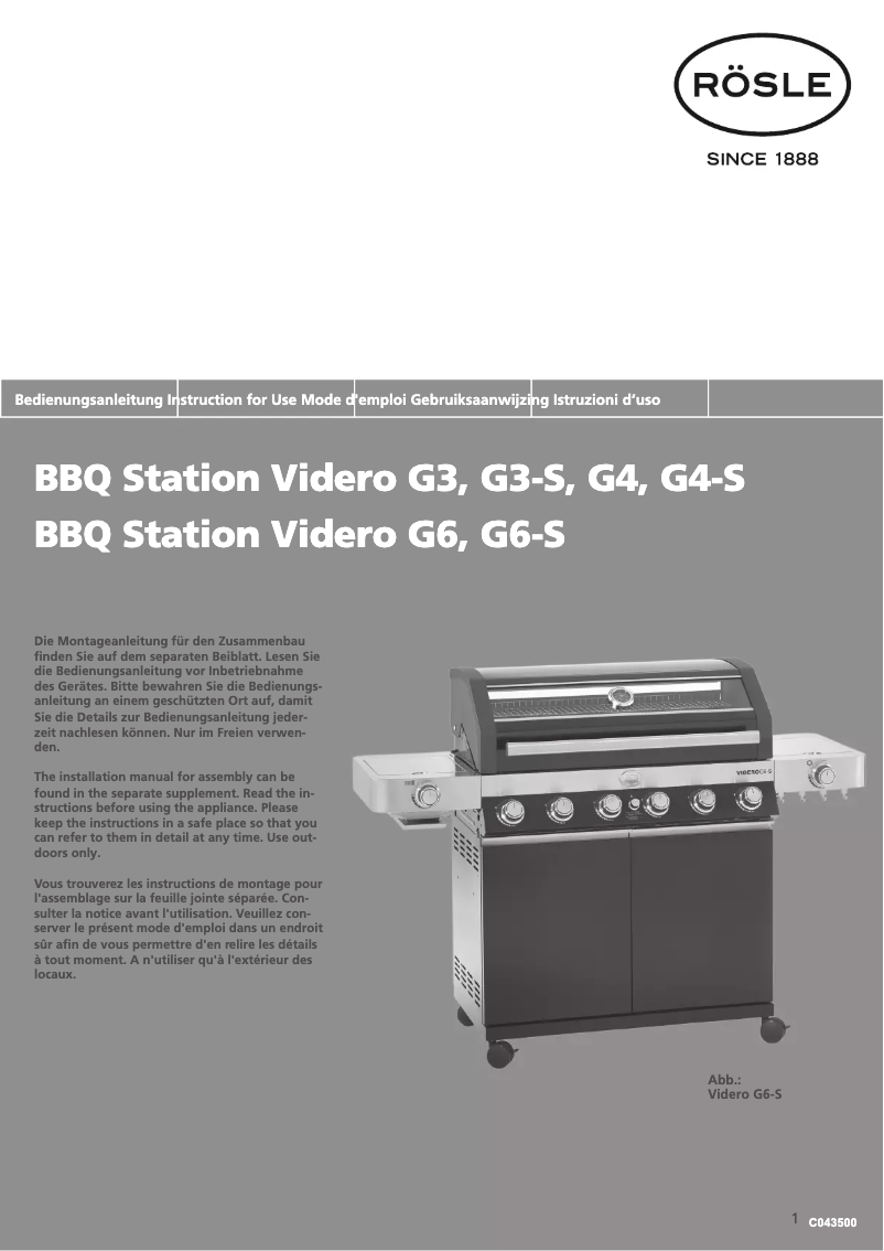 Page 1 de la notice Manuel utilisateur Rösle BBQ Station Videro G4-S