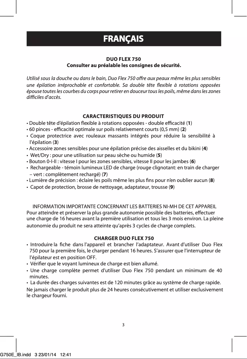 Image de la première page du manuel de l'appareil Duo Flex G750E