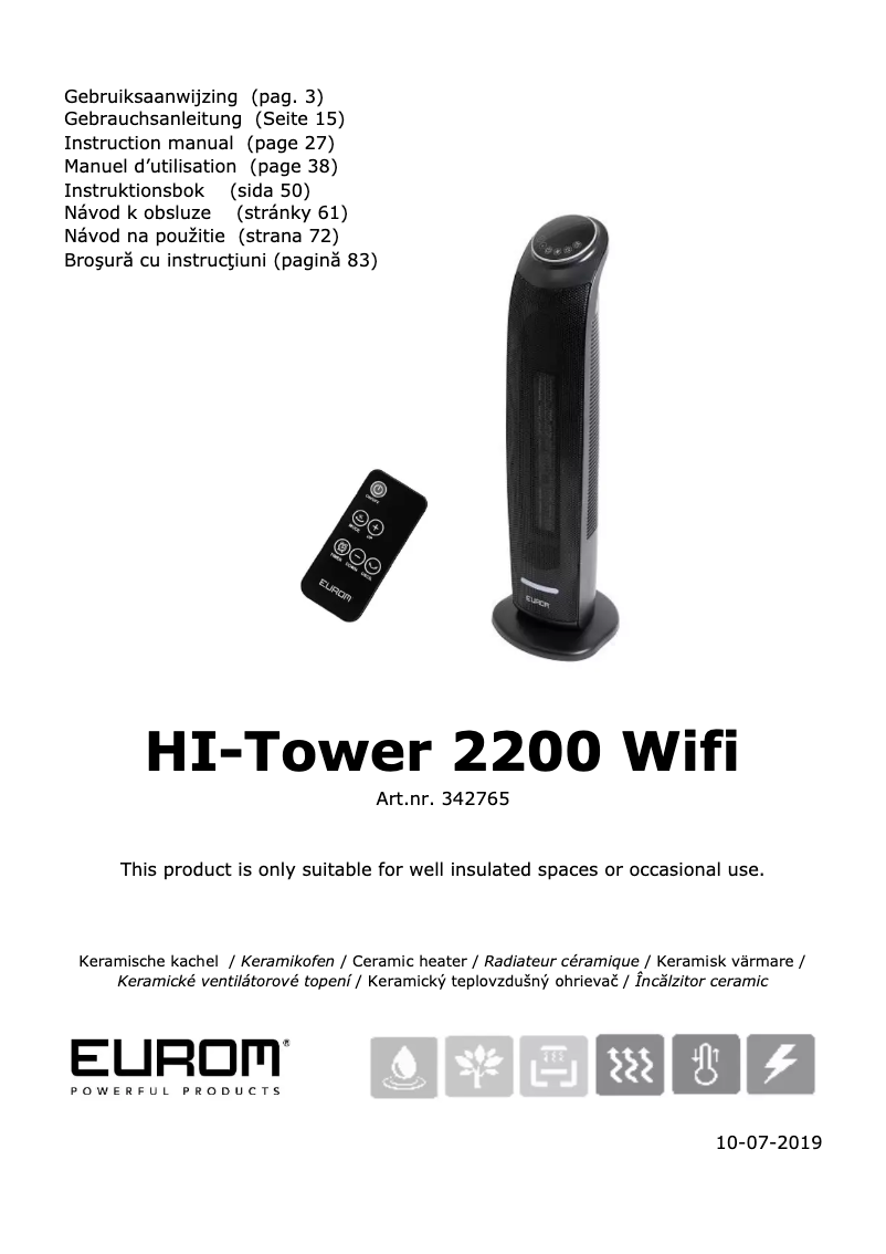 Page 1 de la notice Manuel utilisateur Eurom Hi-Tower 2200 Wifi