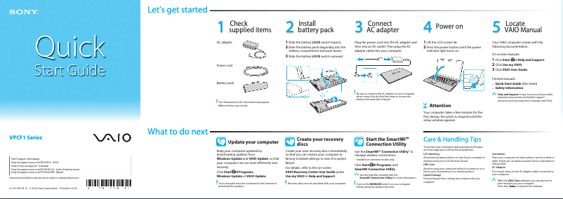 Page n°1 - Guide d'installation Sony Vaio VPCF11CGX