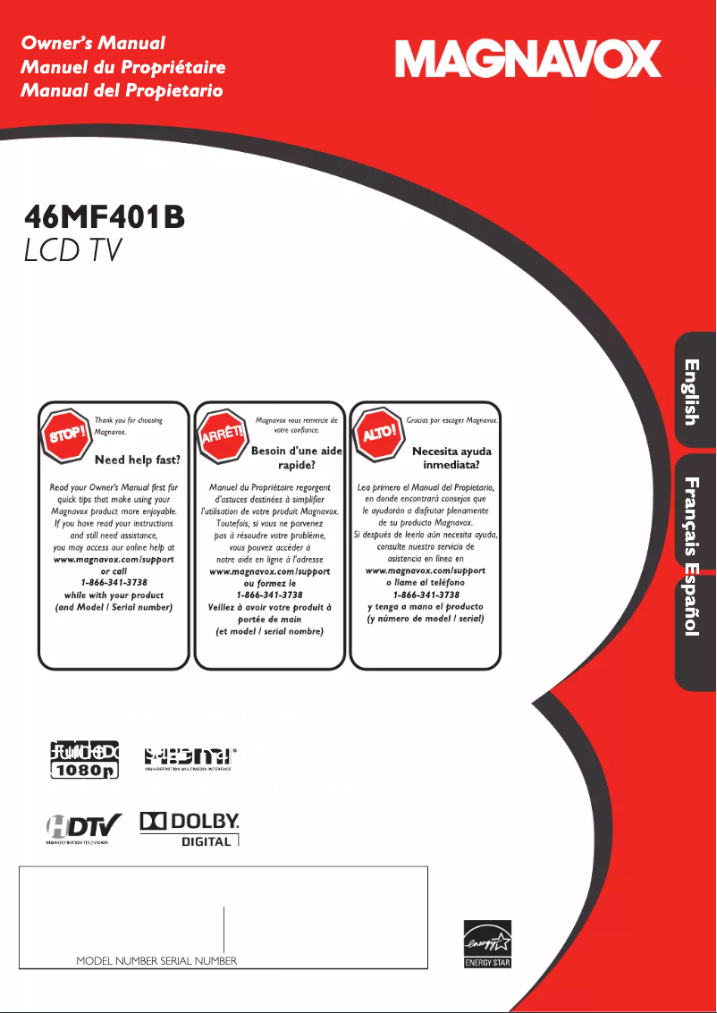 Page 1 de la notice Manuel utilisateur Magnavox 46MF401B