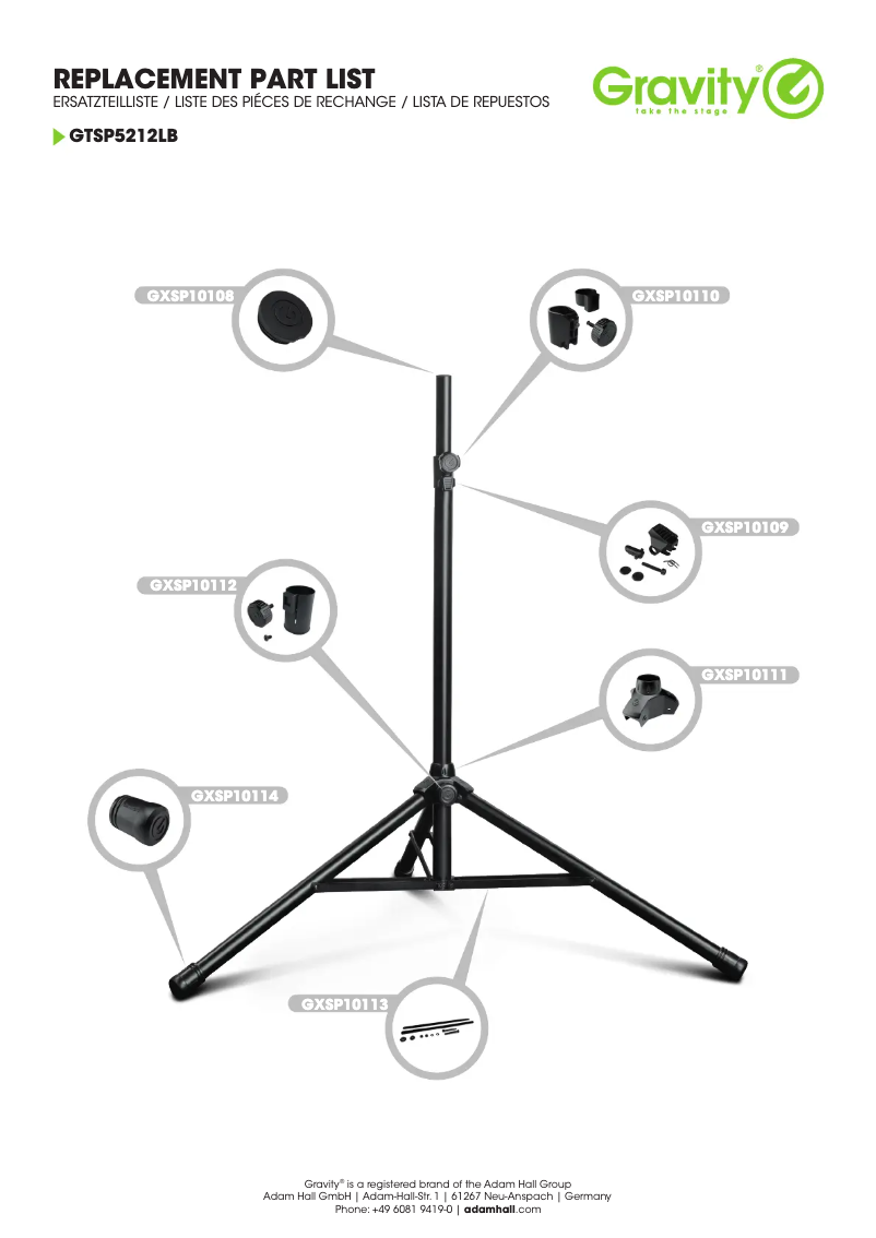 Page 1 de la notice Fiche technique Gravity TSP 5212 LB