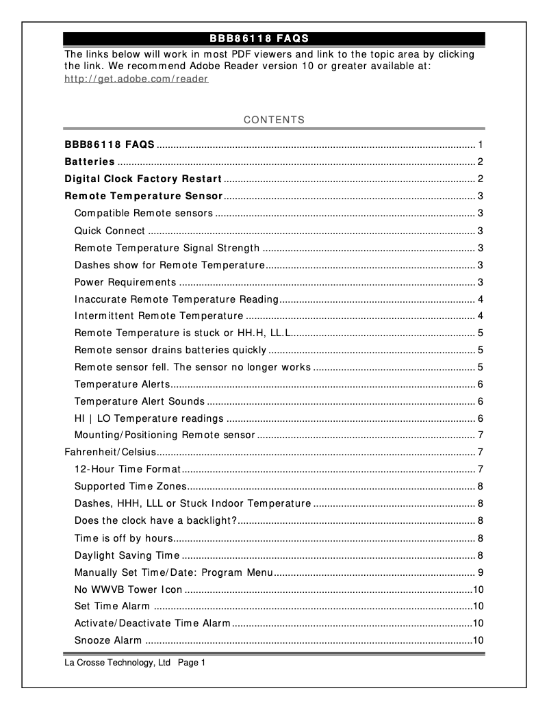 Page n°1 - FAQ La Crosse Technology BBB86118V2