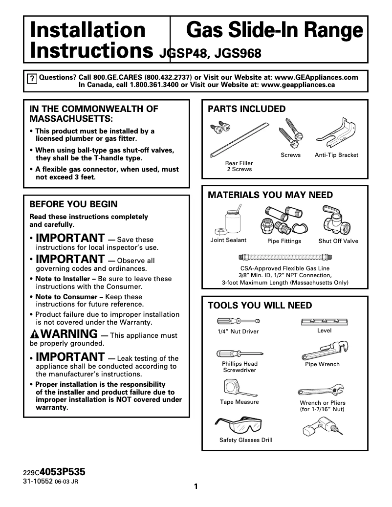 Image de la première page du manuel de l'appareil Profile JGSP48CHCC