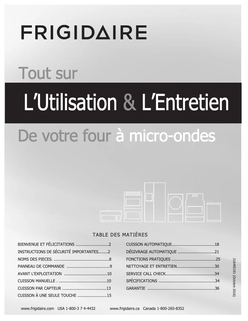 Page 1 de la notice Manuel utilisateur Frigidaire FGMV176NTW