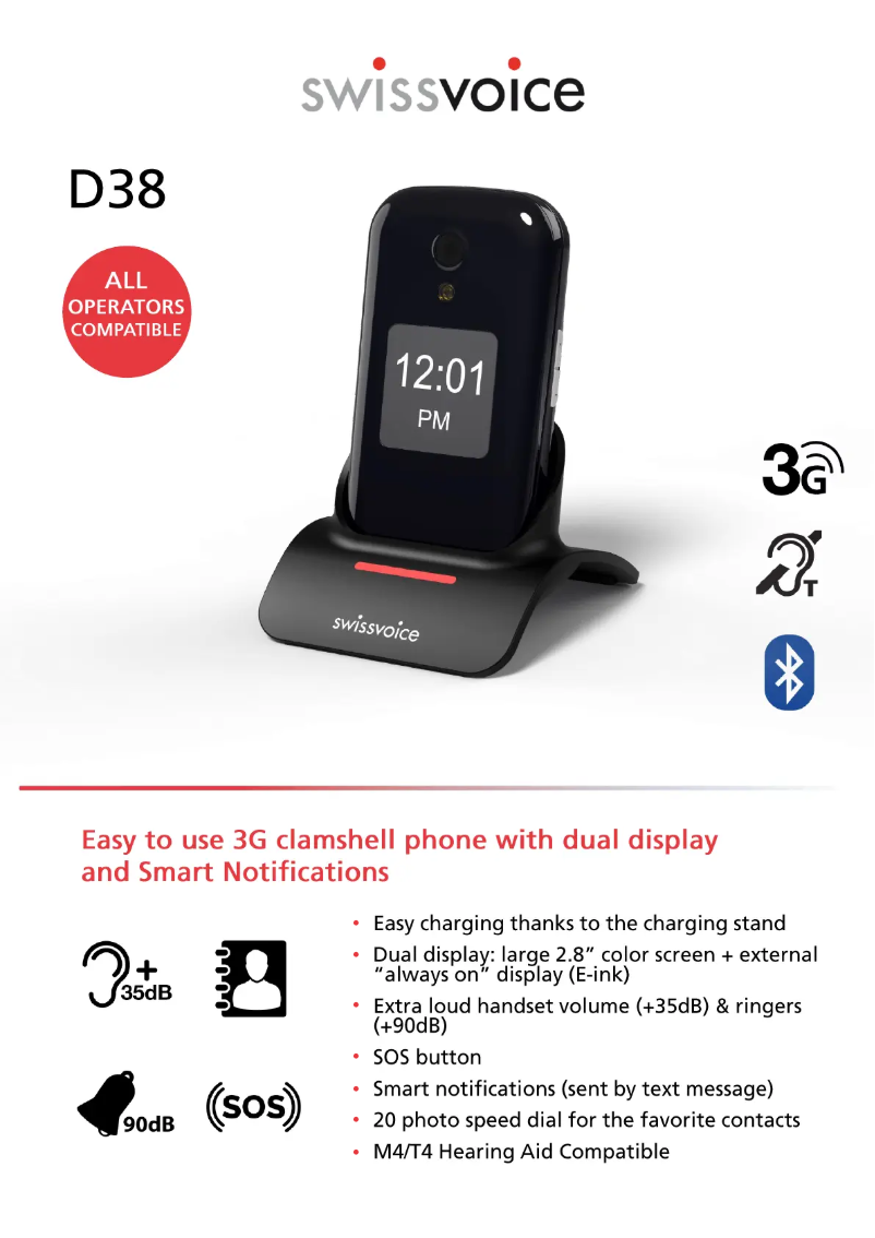 Page 1 de la notice Fiche technique Swissvoice D38