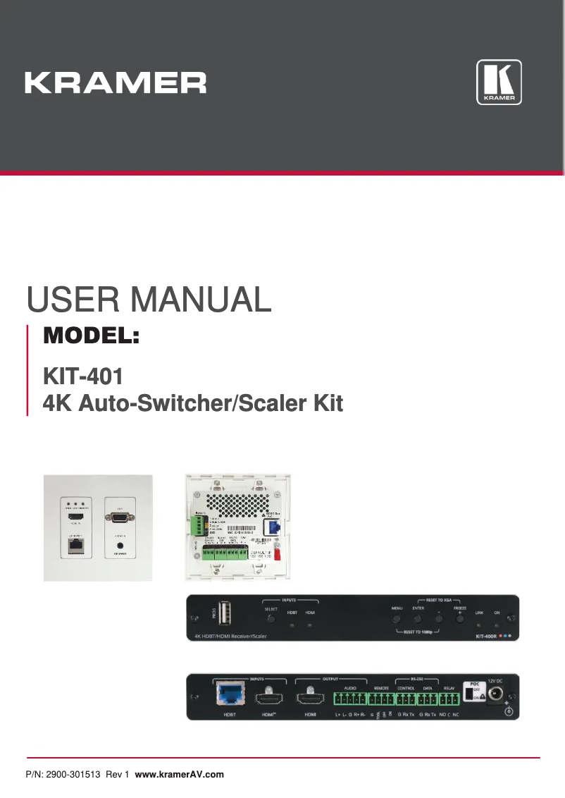 Page 1 de la notice Manuel utilisateur Kramer KIT-401
